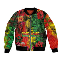 Hawaiian Reggae Bomber Jacket Tropical Plants and Tribal Kakau Tattoo-One Love Jawaiian LT03 Unisex Reggae - Polynesian Pride