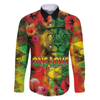 Hawaiian Reggae Family Matching Off Shoulder Maxi Dress and Hawaiian Shirt Tropical Plants and Tribal Kakau Tattoo-One Love Jawaiian LT03 Dad's Shirt - Long Sleeve Reggae - Polynesian Pride