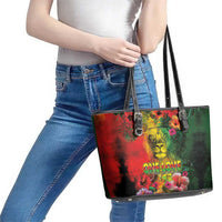 Hawaiian Reggae Leather Tote Bag Tropical Plants and Tribal Kakau Tattoo-One Love Jawaiian LT03 - Polynesian Pride