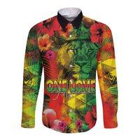 Hawaiian Reggae Long Sleeve Button Shirt Tropical Plants and Tribal Kakau Tattoo-One Love Jawaiian LT03 Unisex Reggae - Polynesian Pride