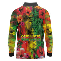 Hawaiian Reggae Long Sleeve Polo Shirt Tropical Plants and Tribal Kakau Tattoo-One Love Jawaiian LT03 - Polynesian Pride