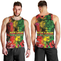 Hawaiian Reggae Men Tank Top Tropical Plants and Tribal Kakau Tattoo-One Love Jawaiian LT03 - Polynesian Pride