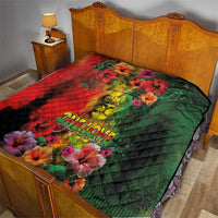 Hawaiian Reggae Quilt Tropical Plants and Tribal Kakau Tattoo-One Love Jawaiian LT03 - Polynesian Pride