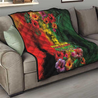 Hawaiian Reggae Quilt Tropical Plants and Tribal Kakau Tattoo-One Love Jawaiian LT03 - Polynesian Pride