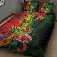 Hawaiian Reggae Quilt Bed Set Tropical Plants and Tribal Kakau Tattoo-One Love Jawaiian LT03 - Polynesian Pride