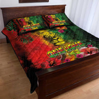Hawaiian Reggae Quilt Bed Set Tropical Plants and Tribal Kakau Tattoo-One Love Jawaiian LT03 - Polynesian Pride
