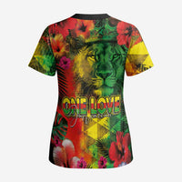 Hawaiian Reggae Scrub Top Tropical Plants and Tribal Kakau Tattoo-One Love Jawaiian LT03 - Polynesian Pride