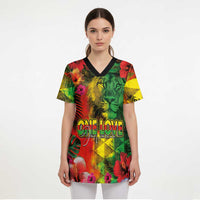 Hawaiian Reggae Scrub Top Tropical Plants and Tribal Kakau Tattoo-One Love Jawaiian LT03 - Polynesian Pride