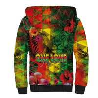 Hawaiian Reggae Sherpa Hoodie Tropical Plants and Tribal Kakau Tattoo-One Love Jawaiian LT03 - Polynesian Pride