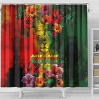 Hawaiian Reggae Shower Curtain Tropical Plants and Tribal Kakau Tattoo-One Love Jawaiian LT03 - Polynesian Pride