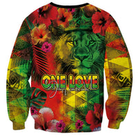 Hawaiian Reggae Sweatshirt Tropical Plants and Tribal Kakau Tattoo-One Love Jawaiian LT03 - Polynesian Pride