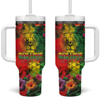 Hawaiian Reggae Tumbler With Handle Tropical Plants and Tribal Kakau Tattoo-One Love Jawaiian LT03 One Size: 40 oz Reggae - Polynesian Pride