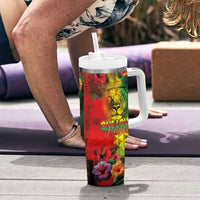 Hawaiian Reggae Tumbler With Handle Tropical Plants and Tribal Kakau Tattoo-One Love Jawaiian LT03 - Polynesian Pride