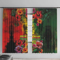 Hawaiian Reggae Window Curtain Tropical Plants and Tribal Kakau Tattoo-One Love Jawaiian LT03 With Hooks Reggae - Polynesian Pride