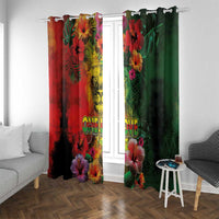 Hawaiian Reggae Window Curtain Tropical Plants and Tribal Kakau Tattoo-One Love Jawaiian LT03 With Grommets Reggae - Polynesian Pride