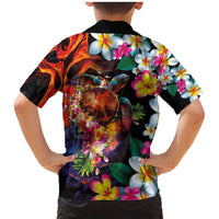 Hawaiian Lei Day Family Matching Mermaid Dress and Hawaiian Shirt Colorful Plumeria and Volcanic Turtle with Abstract Lava Texture LT03 - Polynesian Pride
