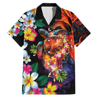 Hawaiian Lei Day Family Matching Mermaid Dress and Hawaiian Shirt Colorful Plumeria and Volcanic Turtle with Abstract Lava Texture LT03 Dad's Shirt - Short Sleeve Black - Polynesian Pride