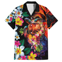 Hawaiian Lei Day Family Matching Off Shoulder Maxi Dress and Hawaiian Shirt Colorful Plumeria and Volcanic Turtle with Abstract Lava Texture LT03 Dad's Shirt - Short Sleeve Black - Polynesian Pride