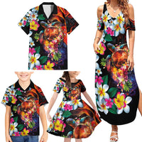 Hawaiian Lei Day Family Matching Summer Maxi Dress and Hawaiian Shirt Colorful Plumeria and Volcanic Turtle with Abstract Lava Texture LT03 - Polynesian Pride
