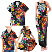 Hawaiian Lei Day Family Matching Tank Maxi Dress and Hawaiian Shirt Colorful Plumeria and Volcanic Turtle with Abstract Lava Texture LT03 - Polynesian Pride