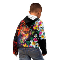 Hawaiian Lei Day Kid Hoodie Colorful Plumeria and Volcanic Turtle with Abstract Lava Texture LT03 - Polynesian Pride
