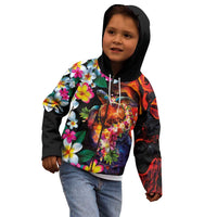 Hawaiian Lei Day Kid Hoodie Colorful Plumeria and Volcanic Turtle with Abstract Lava Texture LT03 - Polynesian Pride