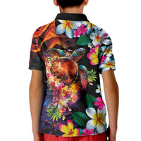 Hawaiian Lei Day Kid Polo Shirt Colorful Plumeria and Volcanic Turtle with Abstract Lava Texture LT03 - Polynesian Pride