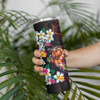Hawaiian Lei Day Skinny Tumbler Colorful Plumeria and Volcanic Turtle with Abstract Lava Texture LT03 - Polynesian Pride