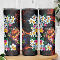 Hawaiian Lei Day Skinny Tumbler Colorful Plumeria and Volcanic Turtle with Abstract Lava Texture LT03 - Polynesian Pride