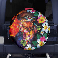 Hawaiian Lei Day Spare Tire Cover Colorful Plumeria and Volcanic Turtle with Abstract Lava Texture LT03 No hole Black - Polynesian Pride
