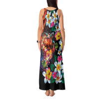 Hawaiian Lei Day Tank Maxi Dress Colorful Plumeria and Volcanic Turtle with Abstract Lava Texture LT03 - Polynesian Pride