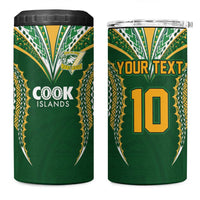 Custom Cook Island Rugby League 2025 4 in 1 Can Cooler Tumbler Tatau Tribal Pattern-Special Edition Green Color LT03 One Size: 16 oz Green-Yellow - Polynesian Pride