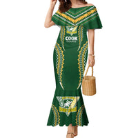 Custom Cook Islands Rugby League Family Matching Mermaid Dress and Hawaiian Shirt Tatau Tribal Pattern-Special Edition Green Color LT03 Mom's Dress Green-Yellow - Polynesian Pride