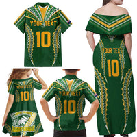 Custom Cook Islands Rugby League Family Matching Off Shoulder Maxi Dress and Hawaiian Shirt Tatau Tribal Pattern-Special Edition Green Color LT03 - Polynesian Pride