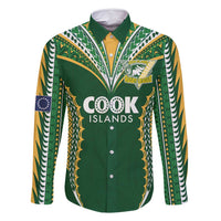 Custom Cook Islands Rugby League Family Matching Off Shoulder Maxi Dress and Hawaiian Shirt Tatau Tribal Pattern-Special Edition Green Color LT03 Dad's Shirt - Long Sleeve Green-Yellow - Polynesian Pride