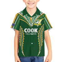 Custom Cook Islands Rugby League Family Matching Short Sleeve Bodycon Dress and Hawaiian Shirt Tatau Tribal Pattern-Special Edition Green Color