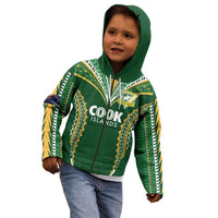 Custom Cook Islands Rugby League Kid Hoodie Tatau Tribal Pattern-Special Edition Green Color LT03 - Polynesian Pride