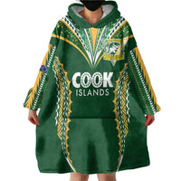 Custom Cook Islands Rugby League Wearable Blanket Hoodie Tatau Tribal Pattern-Special Edition Green Color LT03 - Polynesian Pride