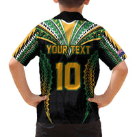 Custom Cook Islands Rugby League Family Matching Off The Shoulder Long Sleeve Dress and Hawaiian Shirt Tatau Tribal Pattern-Special Edition Black Color