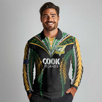 Custom Cook Islands Rugby League Long Sleeve Polo Shirt Tatau Tribal Pattern-Special Edition Black Color LT03 - Polynesian Pride