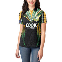 Custom Cook Islands Rugby League Women Polo Shirt Tatau Tribal Pattern-Special Edition Black Color LT03 - Polynesian Pride