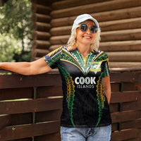 Custom Cook Islands Rugby League Women Polo Shirt Tatau Tribal Pattern-Special Edition Black Color LT03 - Polynesian Pride