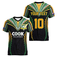 Custom Cook Islands Rugby League Women V-Neck T-Shirt Tatau Tribal Pattern-Special Edition Black Color LT03 - Polynesian Pride