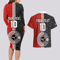 Custom Tonga and New Zealand Rugby Couples Matching Long Sleeve Bodycon Dress and Hawaiian Shirt Maori Mix Ngatu Pattern LT03 - Polynesian Pride