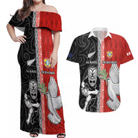 Custom Tonga and New Zealand Rugby Couples Matching Off Shoulder Maxi Dress and Hawaiian Shirt Maori Mix Ngatu Pattern LT03 Black - Polynesian Pride
