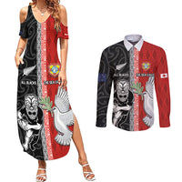 Custom Tonga and New Zealand Rugby Couples Matching Summer Maxi Dress and Long Sleeve Button Shirt Maori Mix Ngatu Pattern LT03 Black - Polynesian Pride