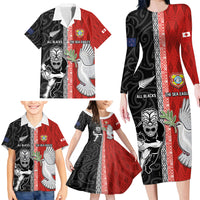 Custom Tonga and New Zealand Rugby Family Matching Long Sleeve Bodycon Dress and Hawaiian Shirt Maori Mix Ngatu Pattern LT03 - Polynesian Pride