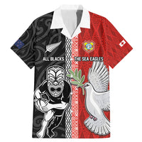 Custom Tonga and New Zealand Rugby Family Matching Mermaid Dress and Hawaiian Shirt Maori Mix Ngatu Pattern LT03 Dad's Shirt - Short Sleeve Black - Polynesian Pride