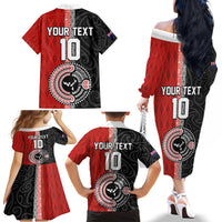 Custom Tonga and New Zealand Rugby Family Matching Off The Shoulder Long Sleeve Dress and Hawaiian Shirt Maori Mix Ngatu Pattern LT03 - Polynesian Pride