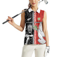 Custom Tonga and New Zealand Rugby Women Sleeveless Polo Shirt Maori Mix Ngatu Pattern LT03 - Polynesian Pride